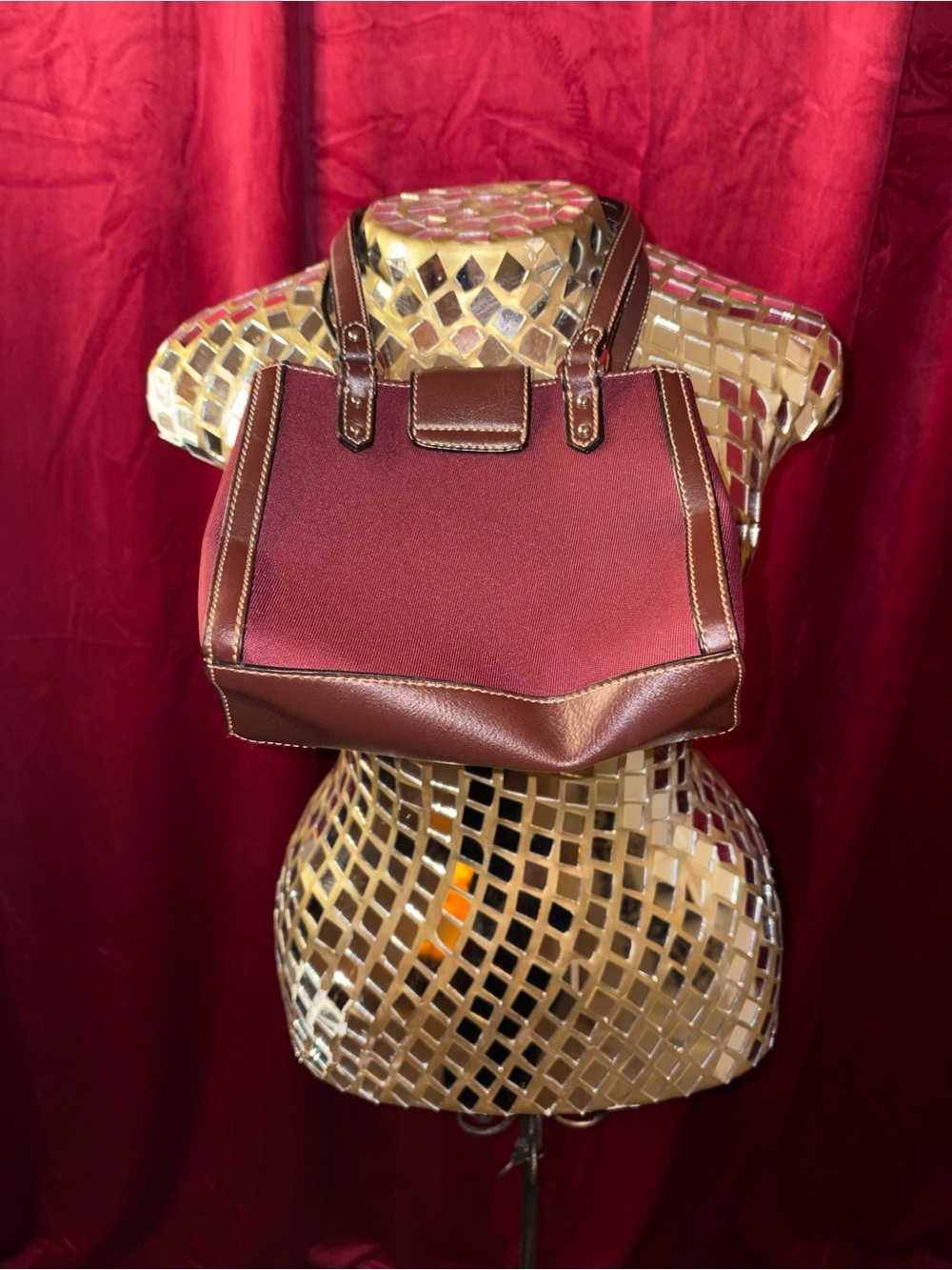 Etienne Aigner Burgundy Mini Satchel with Brown Trim - Picture 3 of 5